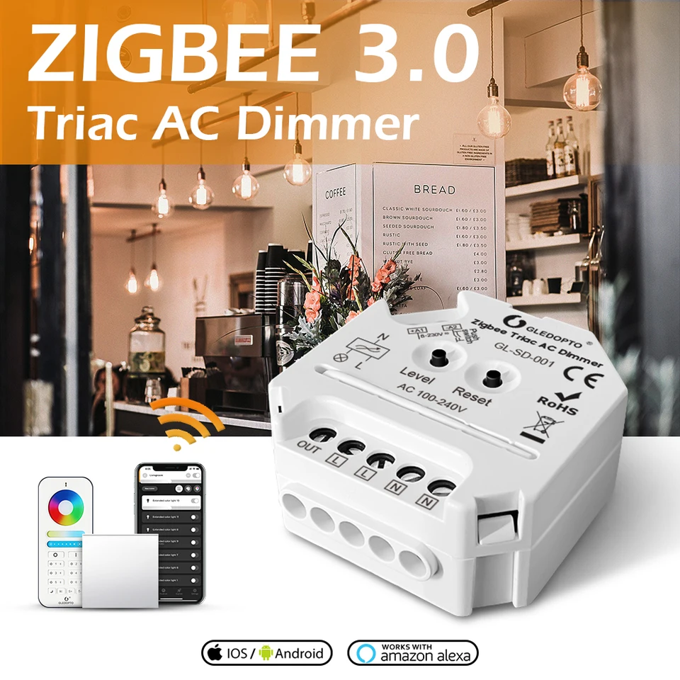 GledOpto Zigbee AC TriAC TRICH DUMMABLE DOMABLE PUSH SWIND MODULE KOMPATIBITA s 2,4G RF RF diaľkové ovládanie MINI SMART LIGHT STMERMER 220V 220V
