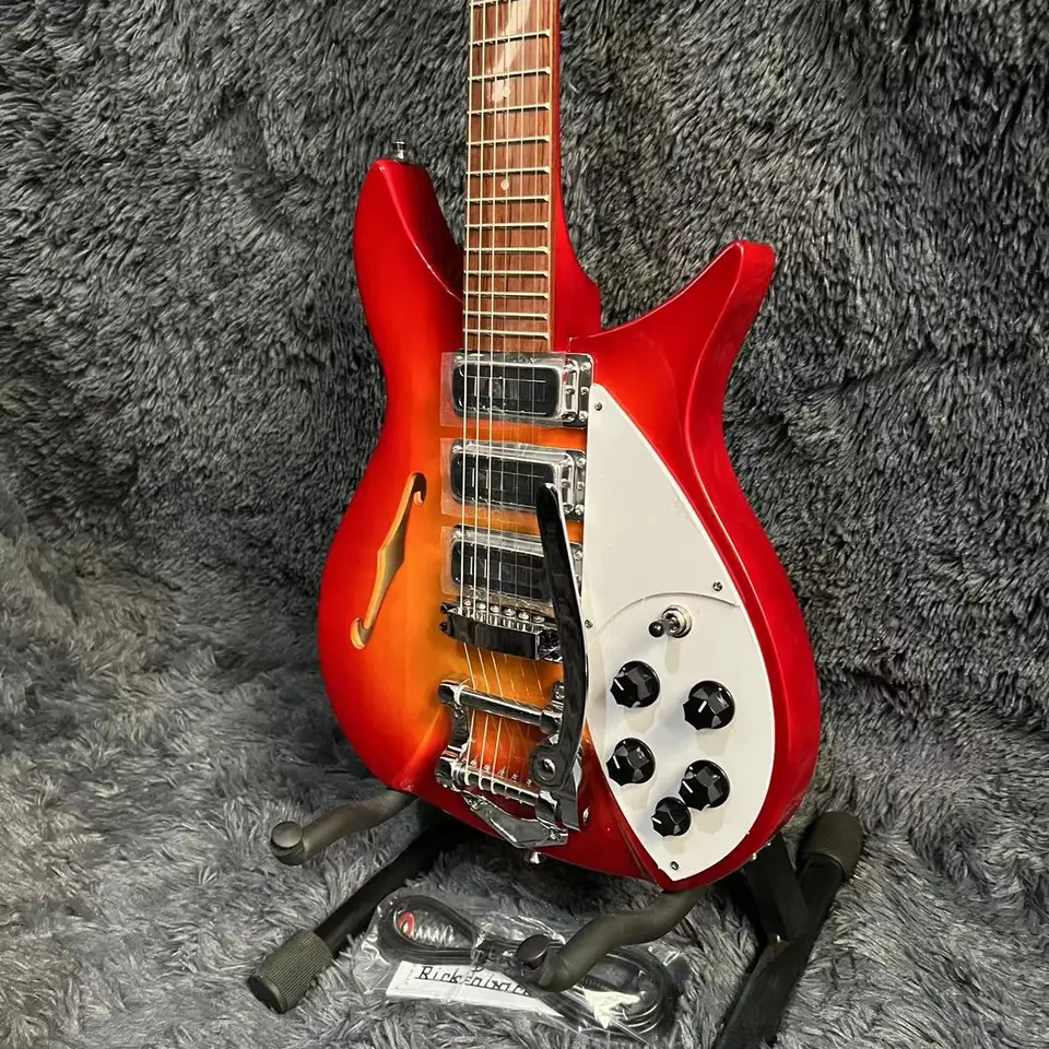 Gleeson Shop Hot Sale Rickenback 325 Model Electric Guitars Semi Hollow F Holes Cherry Sunburst Voersion