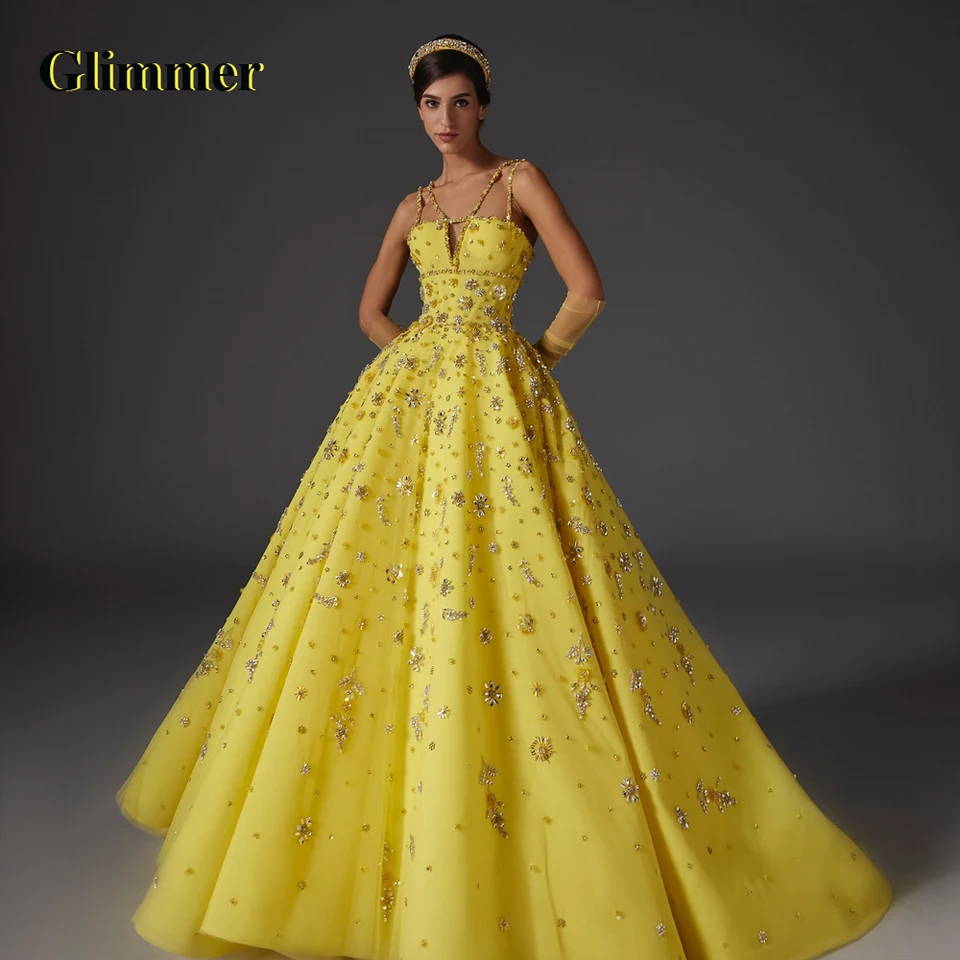 Glimmer očarujúce šaty v krku ples pre ženy špagety popruhy kamienky A-line zips píp Tulle Vestido de fiesta