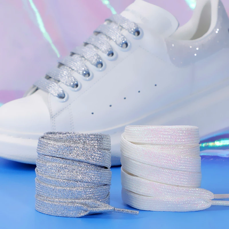 Glitter biele šnúrky tenisiek farebné šnúrky kovové kovové lesklé zlaté šnúrky Strieborné šnúrky Športové šnúrky so šnúrkami