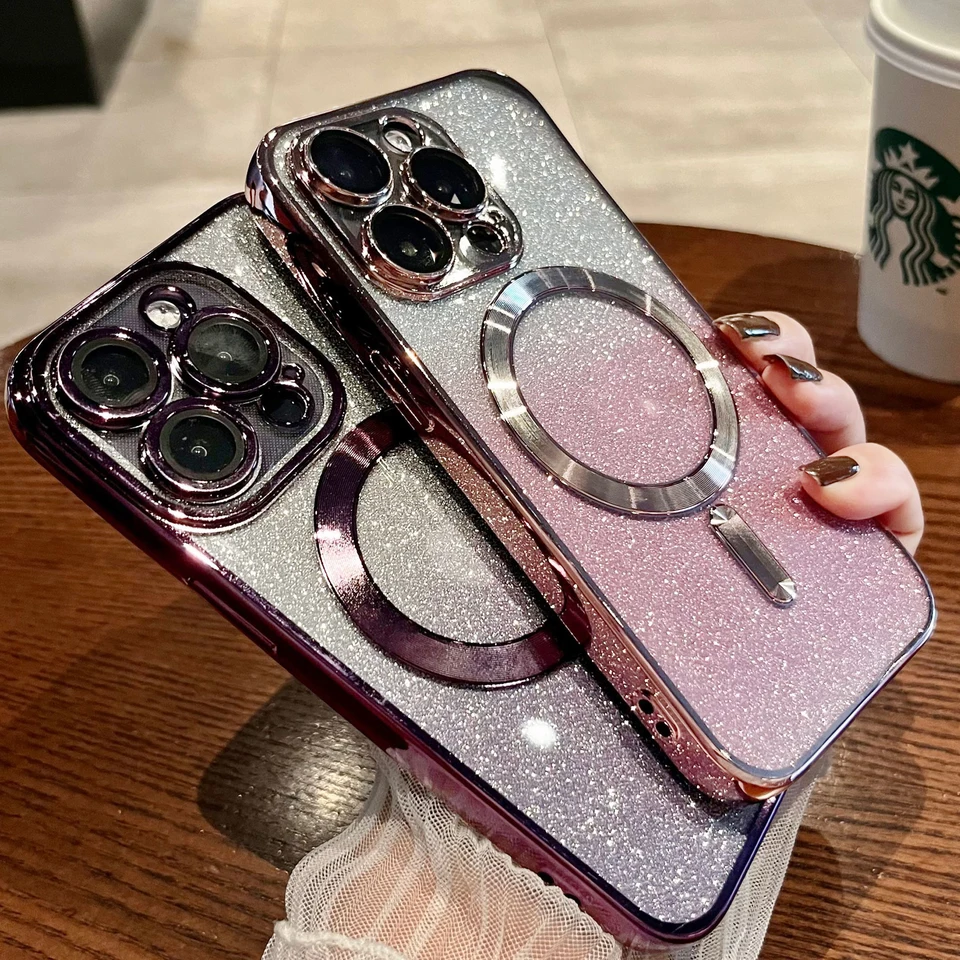 Glitter Bright Cover pre iPhone 15 13 11 12 14 Pro Max Plus Plus pre Magsafe puzdro magnetické bezdrôtové obaly Príslušenstvo