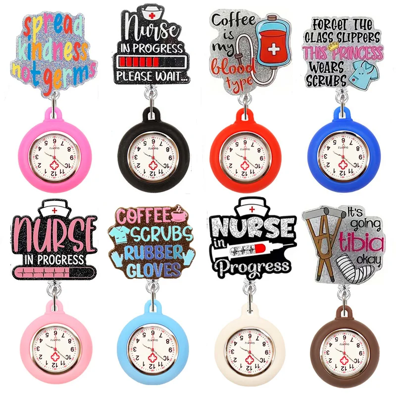 Glitter Hospital Health Care akrylová krv Krásna sestra Doctor Alligator Clip Clip Pocket Watches Medical Hang Hodiny
