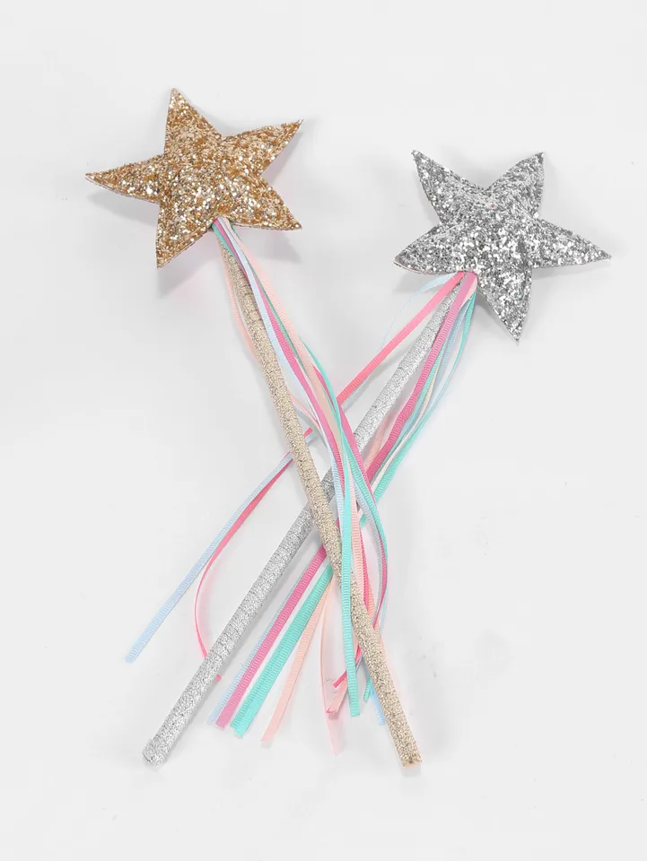 Glitter Leather Brushed Pentagram Stick (Gold and Silver) 2 13-palcová princezná anjel Angel Fairy Star Wand Girl Fairy Magic Dress Up STA
