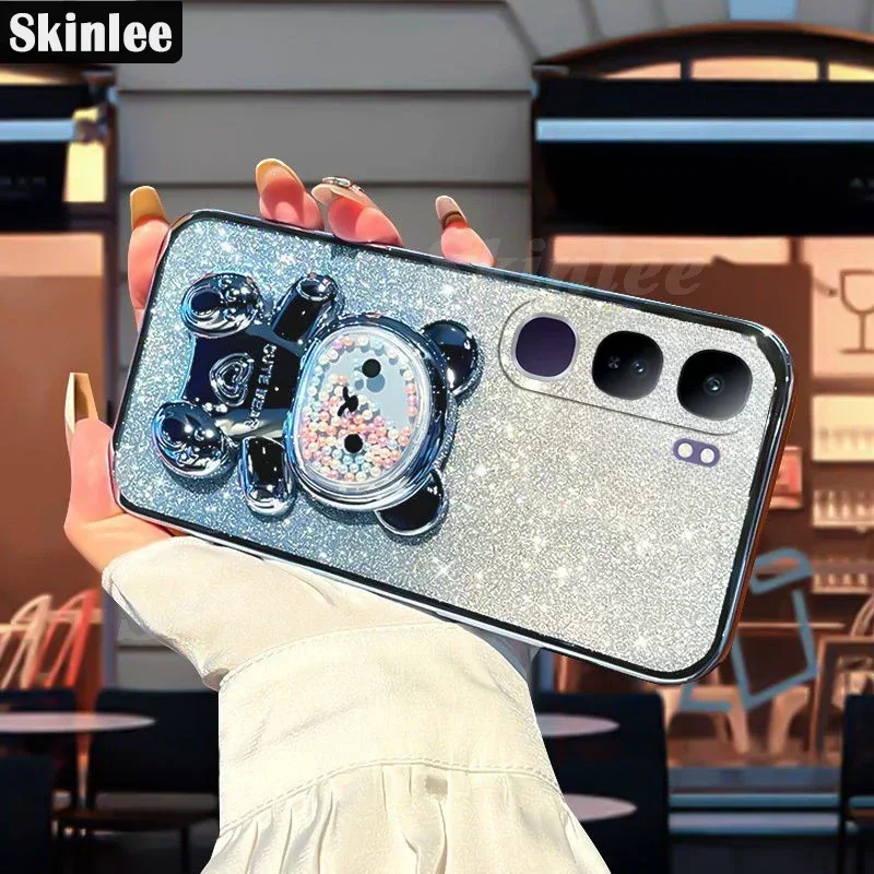 Glitter pokovovacie zrkadlo s držiakom puzdro pre Vivo V40 Lite 4G Pro V40 SE 5G 80W Soft TPU Cover pre Vivo V40 Pro V 40 SE 80W V40E