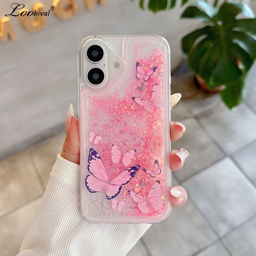Glitter Quicksand Butterfly Luminous puzdro pre iPhone 16 15 14 Pro Max Plus 12 11 x xr xs 7 8 Bling Shock odolný voči mäkkému TPU krytu TPU