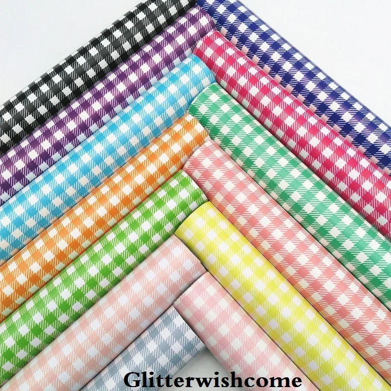 Glitterwishcome 21x29cm A4 Vinyl Vinyl pre luky tlačené koľky Grids kožené fabrír faux kožené listy pre luky, GM090A