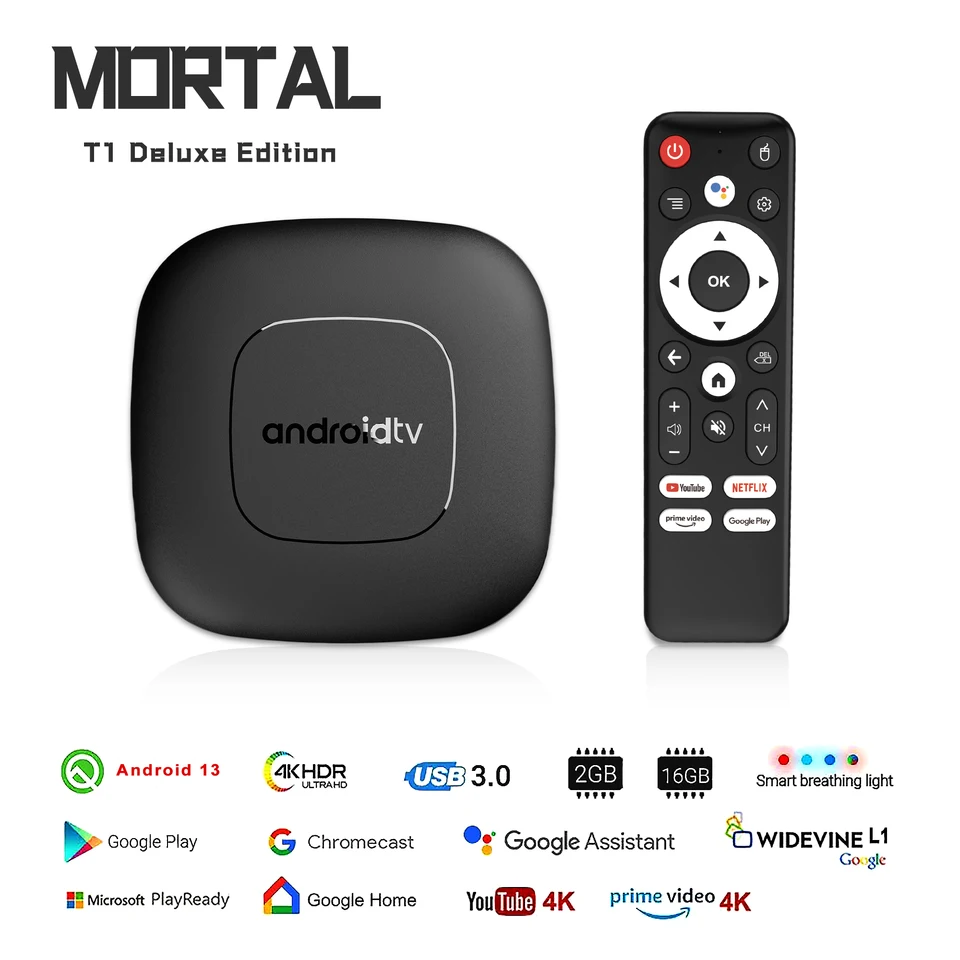 Globálna verzia Mortal T1 Smart Streaming Media Player TV Box AllwinnerH313 Android13 2.4g a 5G WiFi 4Kbluetooth Assistant Google