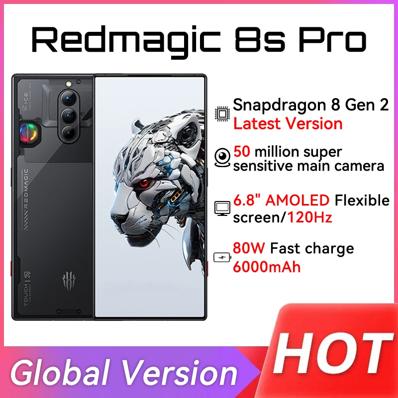 Globálna verzia RedMagic 8S Pro 16GB+512G 5G 6,8 '' 120Hz AMOLED Snapdragon 8 Gen 2 OCTA Core 65W Fast Carch 6000MAH NFC