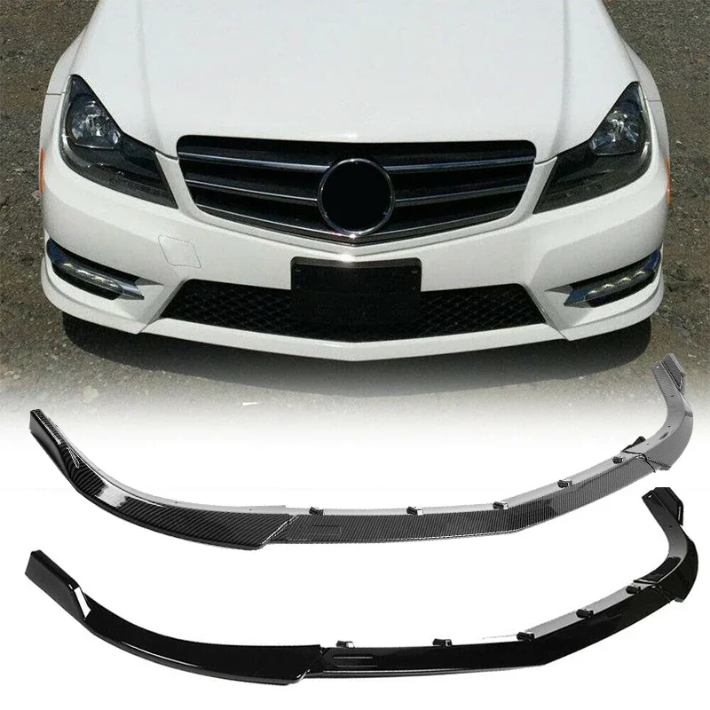Gloss Black Carbon Fiber Front Bumper Splitter Splitter Soiler pre Mercedes Benz W204 C200 C250 C300 Sport 2012-2014