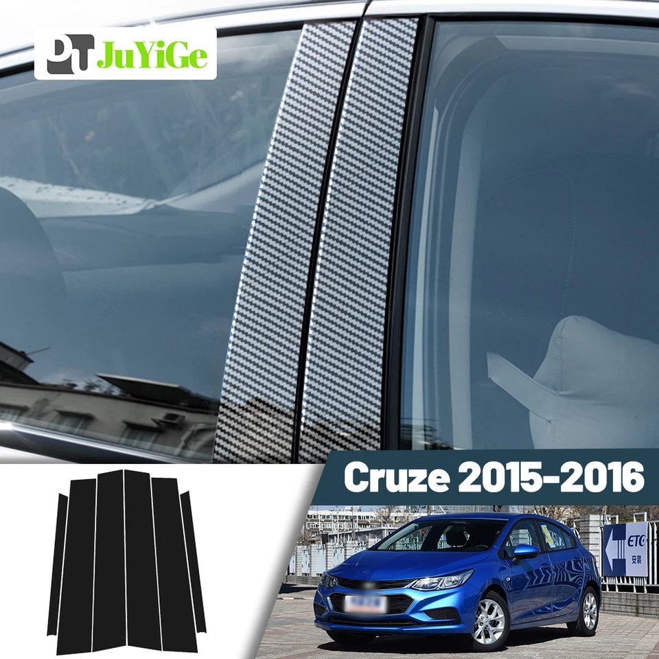 Glosy Black Black Fiber Dvere Deal Dvere BC stĺp stĺpik nálepky pre Chevrolet Cruze 2015-2016