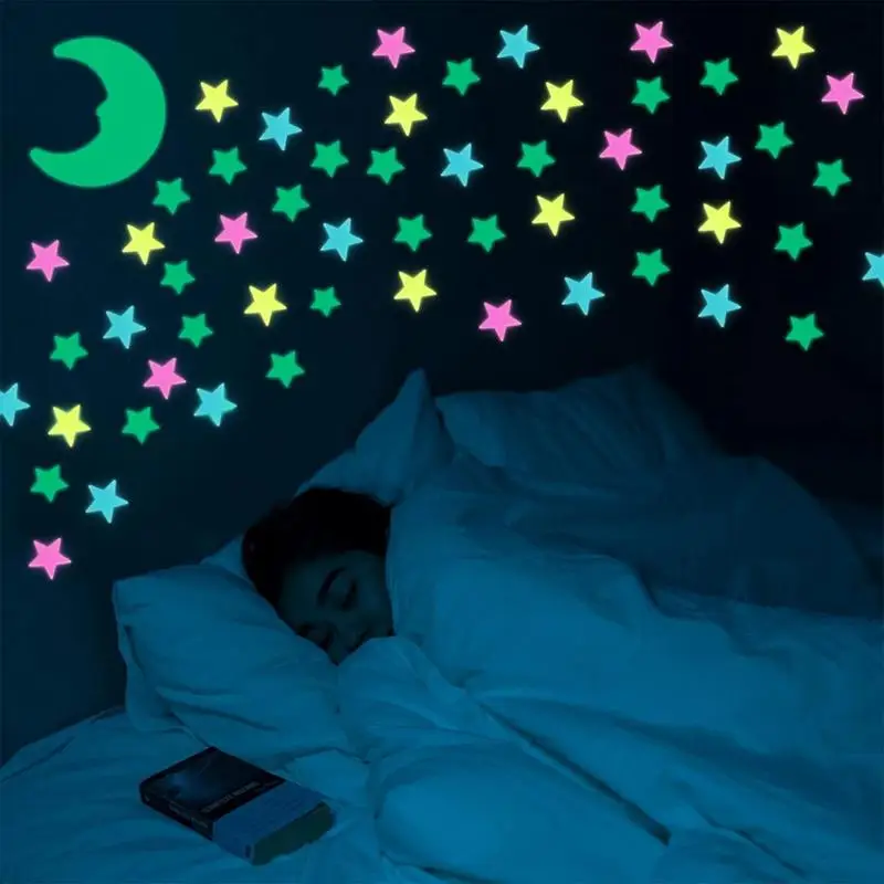 Glow In The Dark Strop Stiapky 100 kusov hviezdny stropný nálepky hviezdne steny Stupeľky Žiariace nástenné nálepky Odnímateľná detská stena