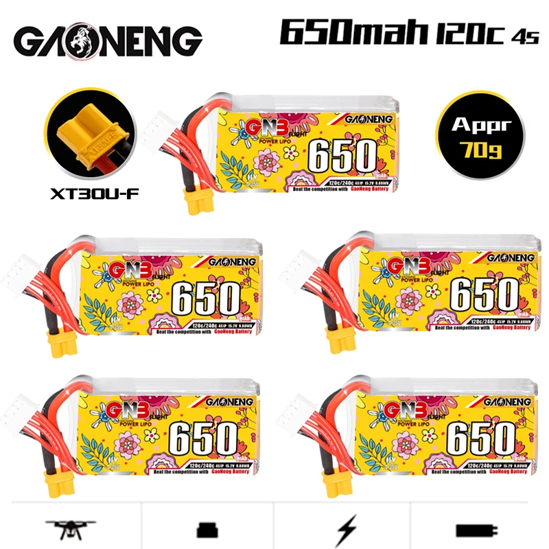 GNB nabíjateľné 650 mAh 15,2V 4S 120C/240C HV LiPo batéria XT30 zástrčka pre fpv pretekárske dron RC Quadcopter