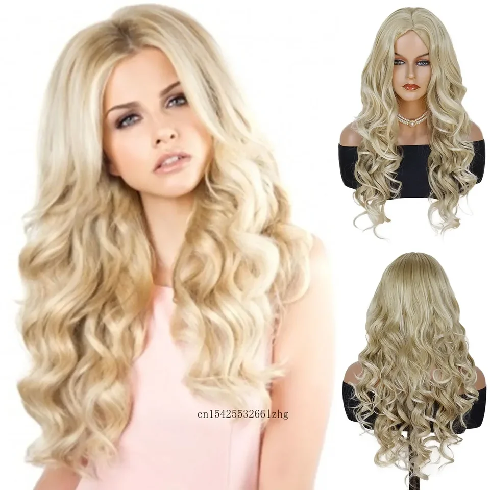 GnImegil syntetické vlasy blondínky pre ženy pre ženy dlhé kučeravé parochne stredné parochňu účesy Body Wave Wave Parochňa predaja lacné parochne