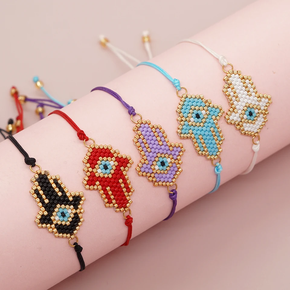 Go2boho evil Eye náramky ručne vyrábané miyuki drobné semená korálky pletené hamsa ručné reťazce darčeky