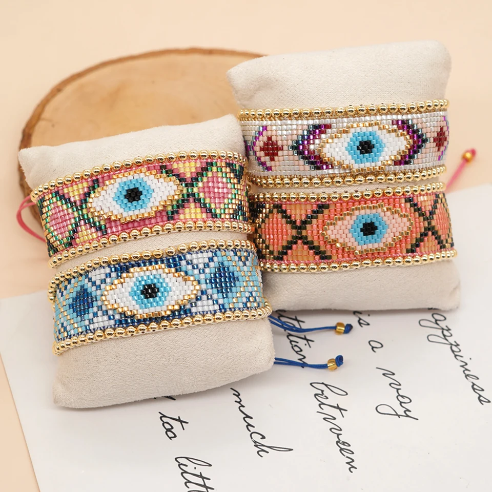 Go2boho Eye Lucky náramok Geometrický akrylový korálkový náramok boho náramok ručne vyrábaný šperk unisex vintage doplnky pláž