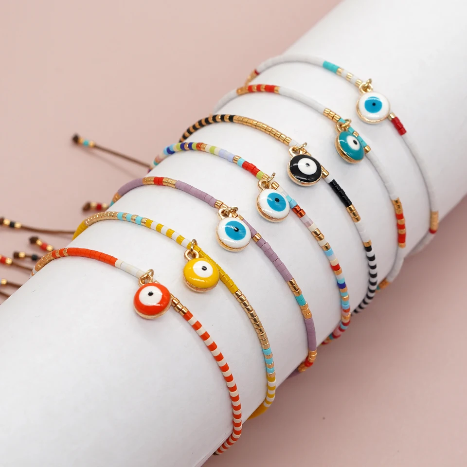 Go2boho minimalistické malé semená korálky Priateľstvo náramky pre ženy vintage zlé oko boho letná pláž módne šperky