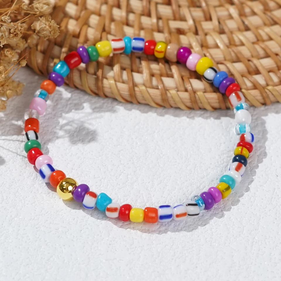 Go2Boho vtipné farebné semená stohovanie natiahnuté šperky 2024 ručne vyrábané roztomilé korálkové náramky surfer plážový trendy pre ženy dospievajúci