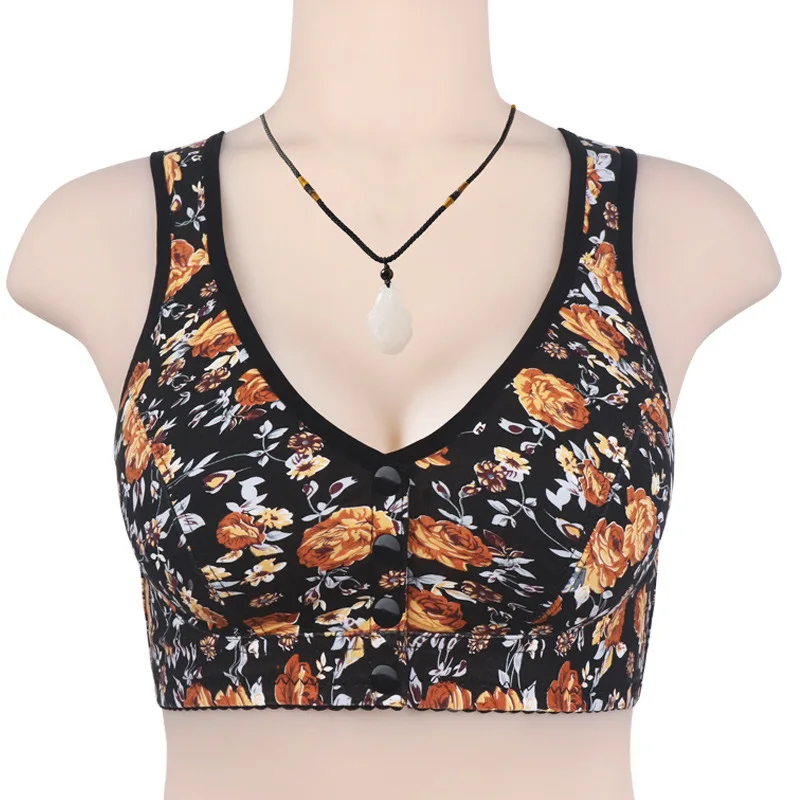 Gobetter kvetinové tlačené predné gombíky spodná bielizeň pre dámsku mäkkú bavlnu 36-46 BCD podprsenky stredného veku Push Up Bralette