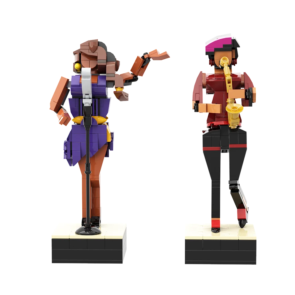 Gobricks Moc Blue Brick Jazz Club Saxofone Player Adapt to 21334 Bricks Singer Singer Musical Building Block Hračky pre deti