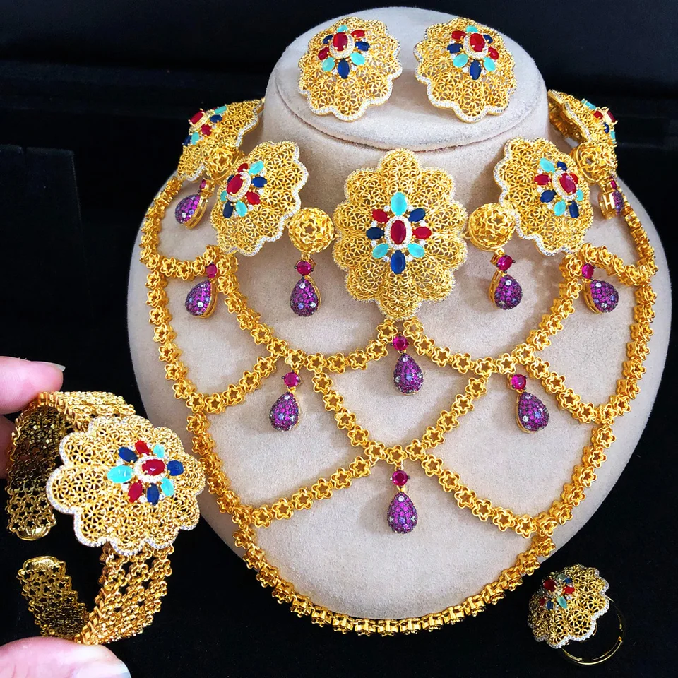 Godki Big Luxury 4ks Iregular Geometric African Jewelry Set pre ženy Svadobná strana kubická zirkónia Dubaj Svadobné šperky Ind Ind