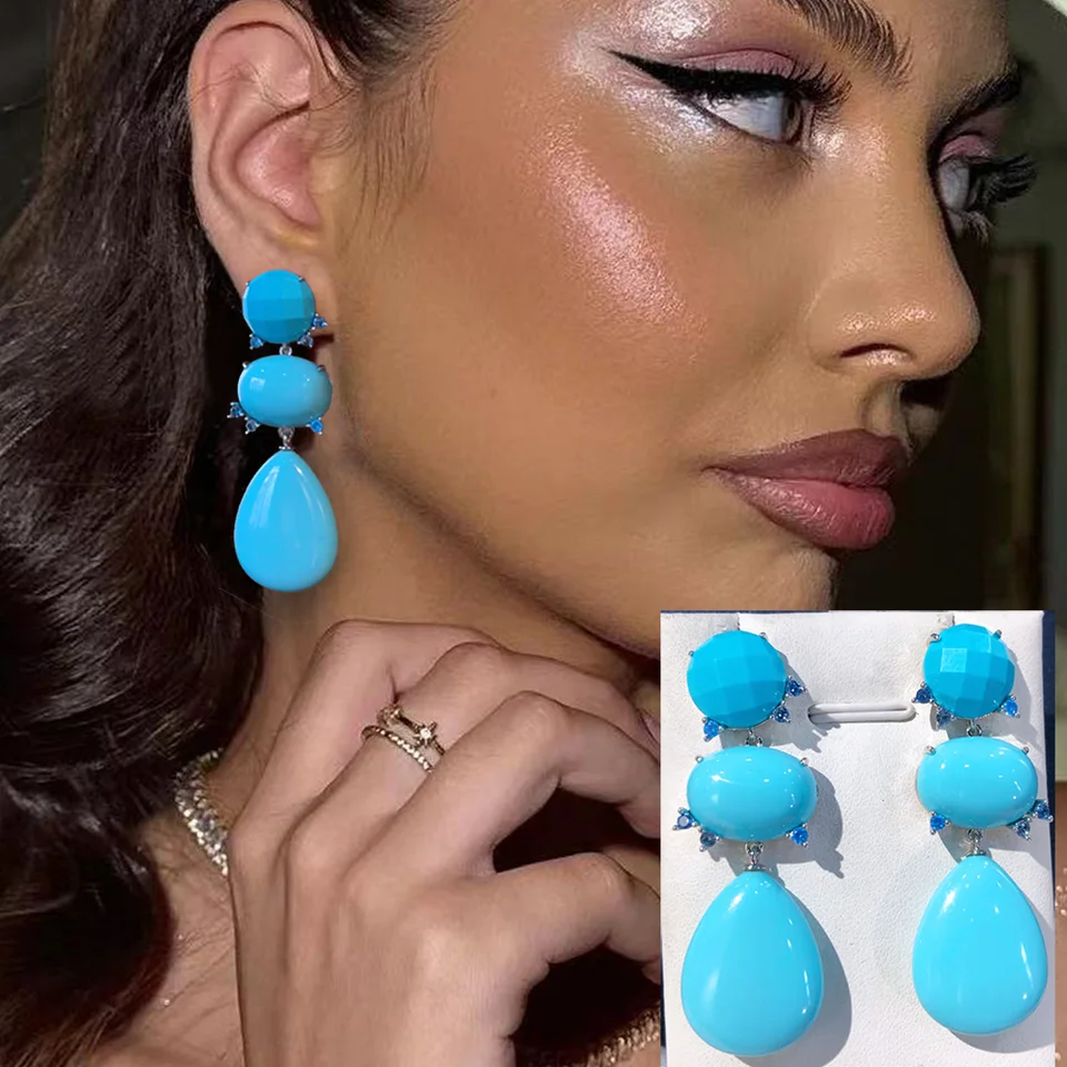 Godki Fashion Blue Stone Waterdrop náušnice pre ženy Svadba kubická zirkónia krištáľový cz Český dubaj svadobné náušnice