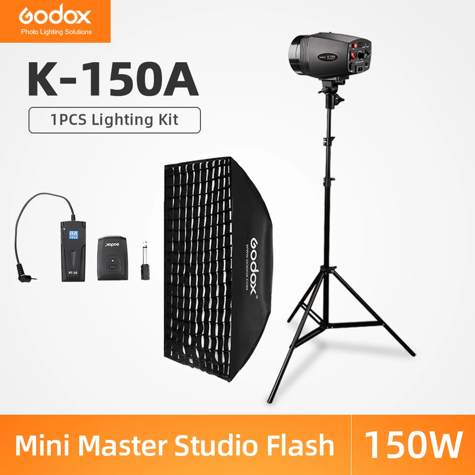 Godox K-150A 150WS Photography Studio Flash Strobe Light + 50 x 70 cm Gird SoftBox + 180 cm Svetelný stojan + RT-16 Trigger Flash Kit