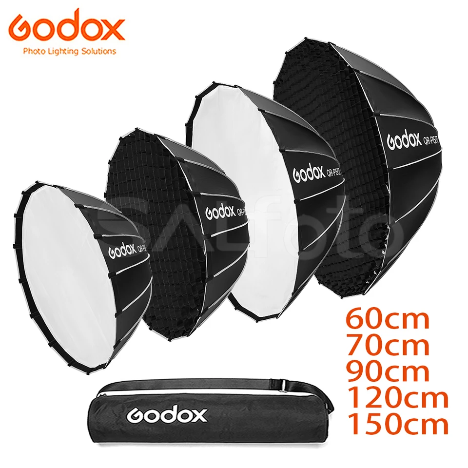 GODOX QR-P60T 60CM QR-P90T 90CM QR-P120T 120CM QR-P150T 150 cm rýchle uvoľnenie parabolické softboxové honosné mriežky pre štúdio Flash Flash