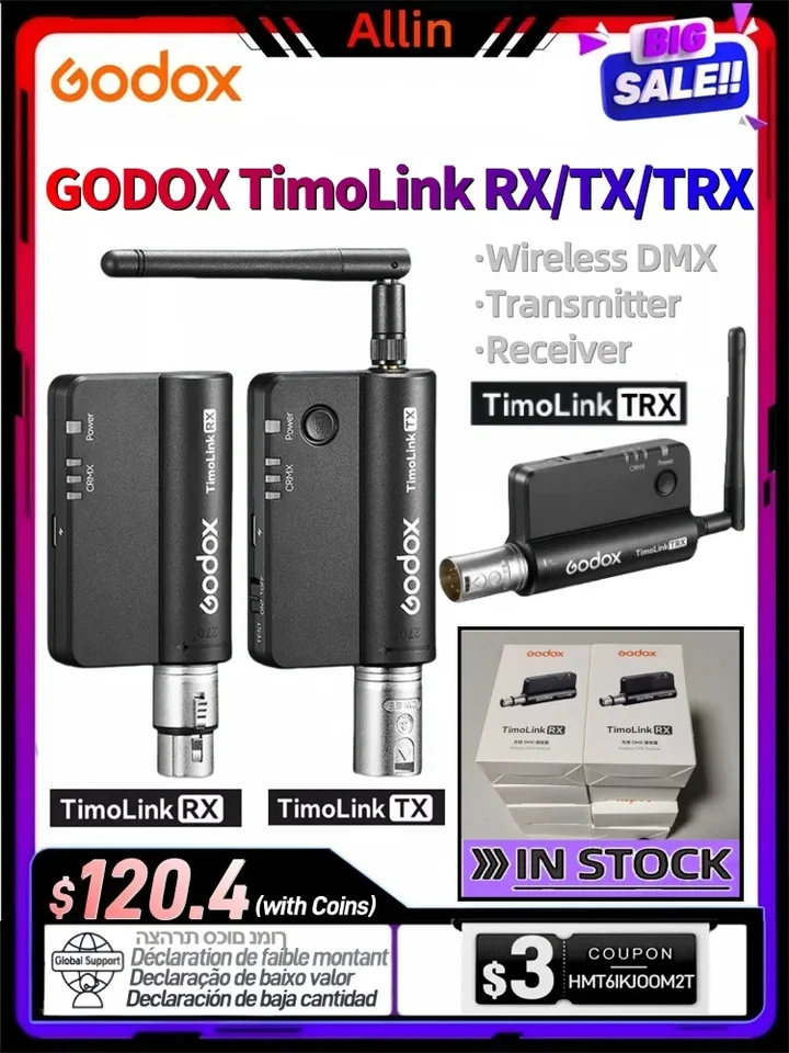 Godox Timolink TX Rx Wireless DMX Personover prijímač sada automatických frekvenčných skokov Vstavané CRMX lumenradio