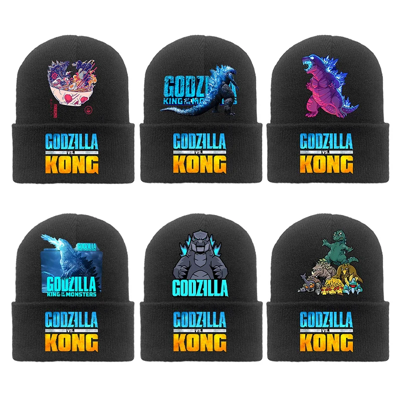 Godzilla Kong Kids pletená klobúka Movie karikatúra dievča Beanie Hat Outdoor Casual Warm Warm Sto Caps Caps