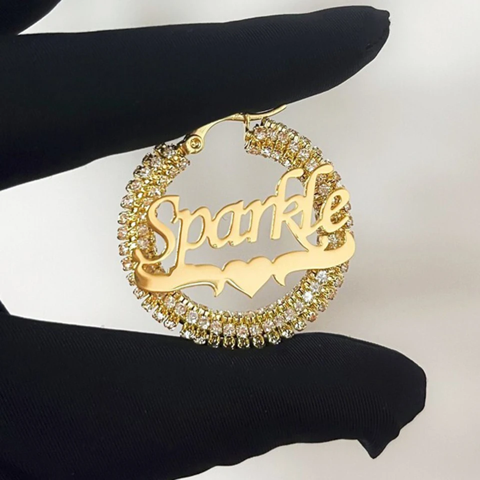 GoldButterfly Mini Hoop Customplate náušnice Personalizované spevnené obrysy bling obruč z nehrdzavejúcej ocele pre ženy