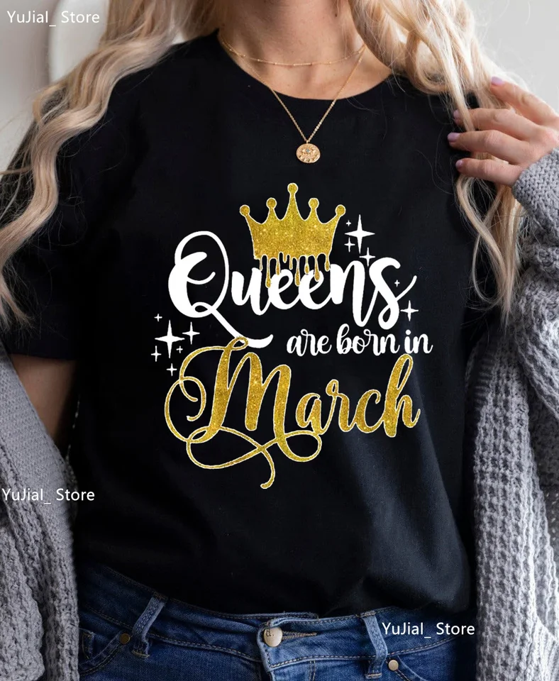 Golden Queen sa rodí v marci Grafické tlačové tričko dievčatá čierne/biele/ružové/zelené/žlté/šedé tričko Dámske letné tričko