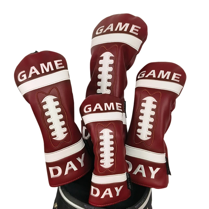 Golf Headcover Football Club Embodery Game Day Listy Golf Driver Fairway Wood Covers Style a Prispôsobte si golfovú tašku