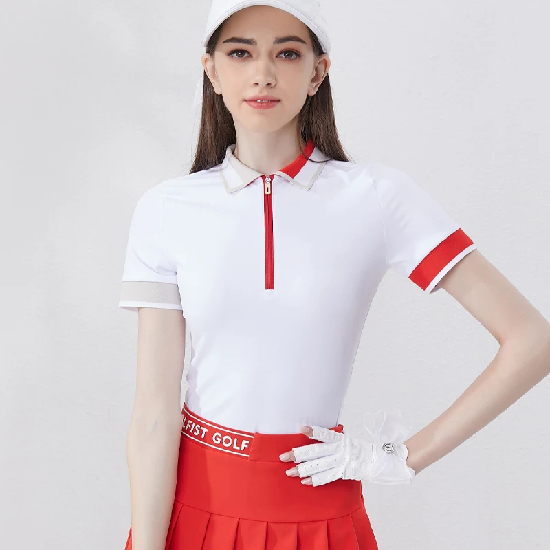 Golfistka Golf Dámske letné polostrie na zips Slim Fit Stretch Rýchle suché dámy tenisové tričko Plsted sukne golfové oblečenie