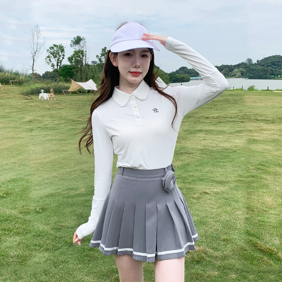 Golfový kostým pre ženy 2023 Kórejský košeľa s dlhým rukávom Polovica tenké priedušné dresy Jersey Športový tenis