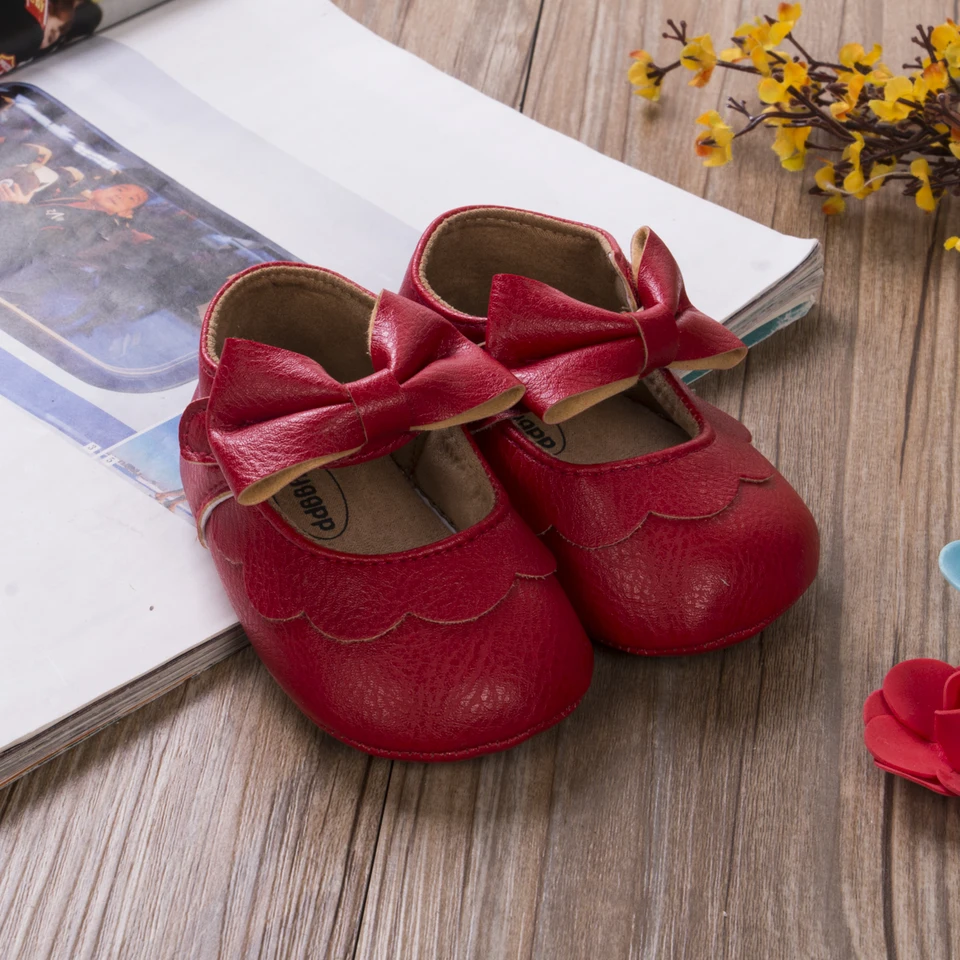 Goocheer detské dievčatky Bowknot Mary Jane Dievčatá Ploché topánky Červené prvé chodecké bowknot Solid Soft Sole topánky Novonarodené dievčatá