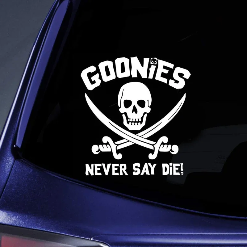Goonies nikdy nehovorte Die Die lebku a crosbones kreatívne nálepky automobilu automatické nákladné auto SUV predné a zadné nálepky na čelné sklo