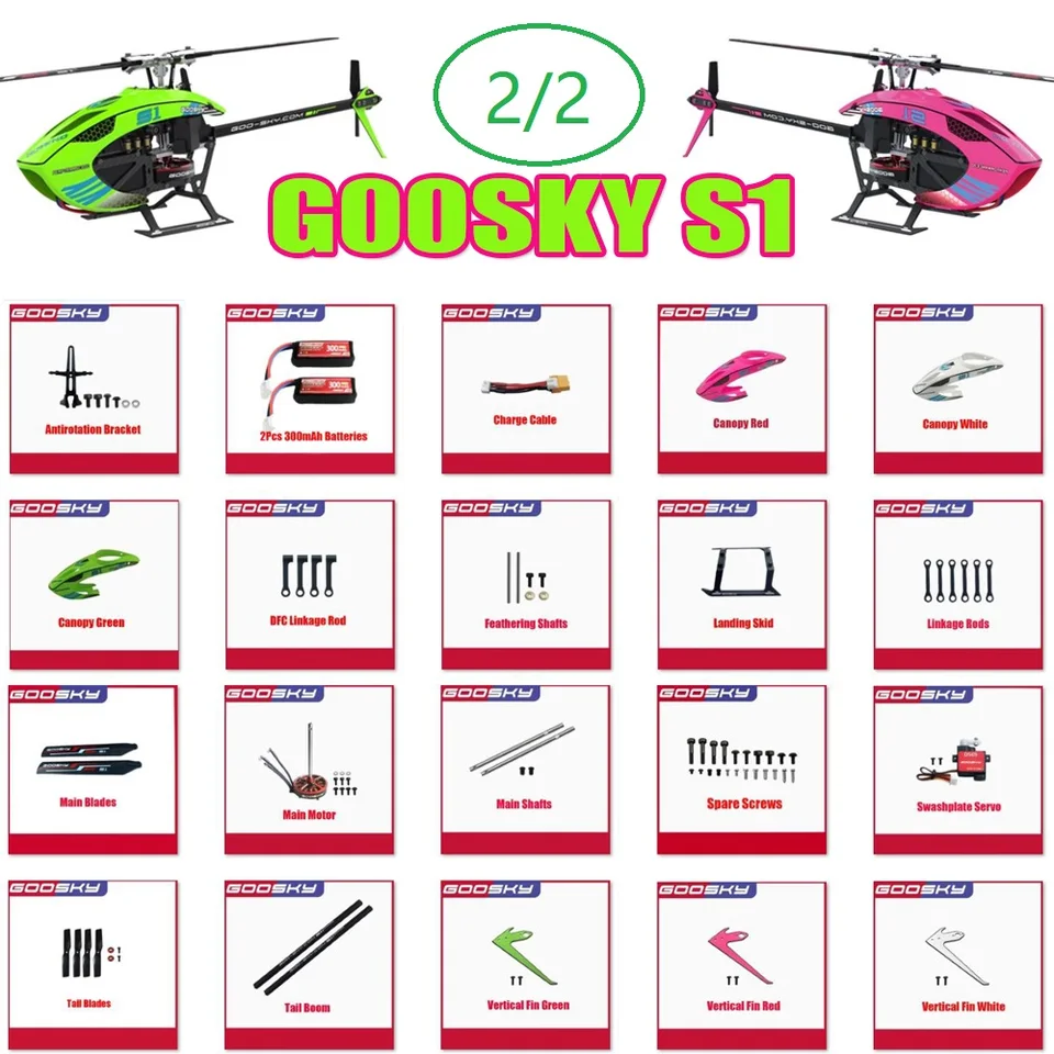 Goosky S1 Helikoptéra Motor ESC Gyro Servos Landing Skid Tail Boom Hlavná čepeľ Perie toprovanie skrutkovacej skupiny