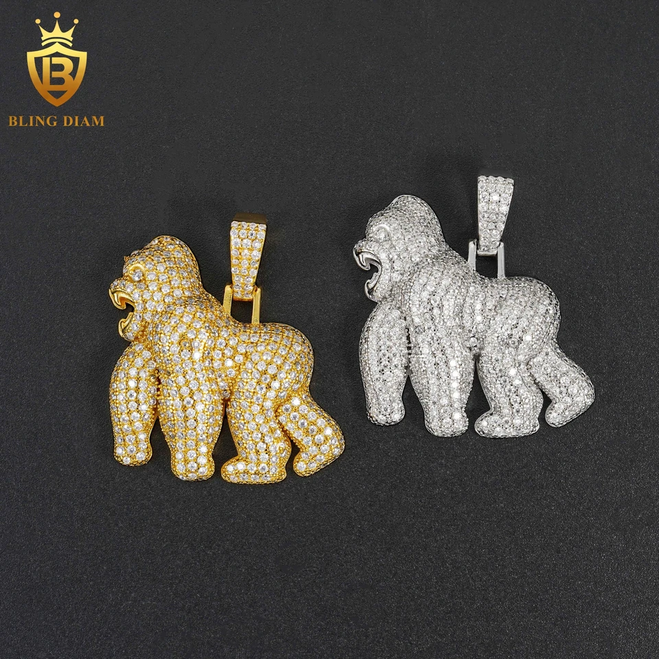 Gorilla prívesok hip hop rock D farba Moissanit 925 Sterling Silver ins Hot Predaj bling bling zvierat prívesok Pass Diamond Tester