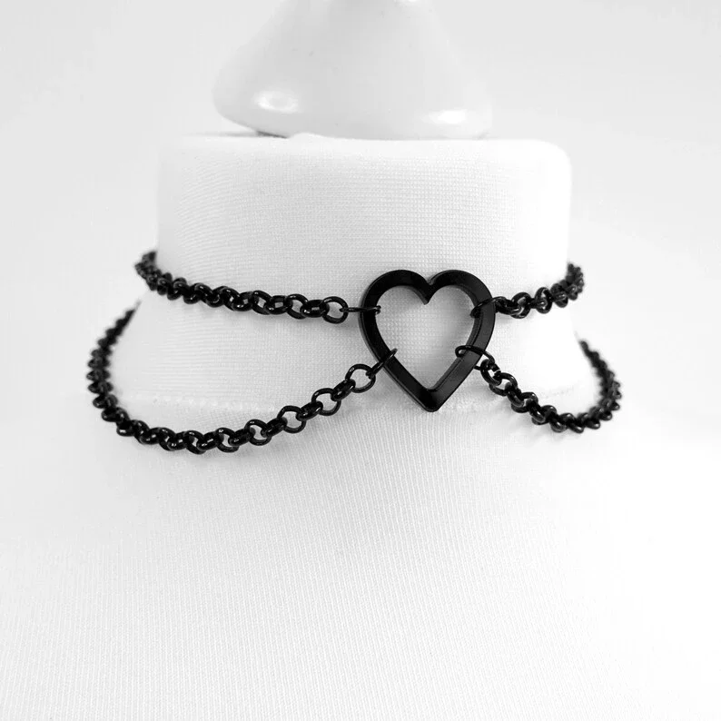 Goth Dainty React Crescent Gothic Black Chain Srdce Ring Choker čarodejnícky náhrdelník prívesok punk šperky dám