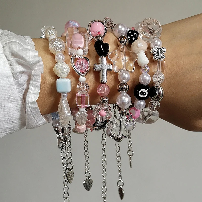 Goth Harajuku roztomilý y2k ručne vyrobený estetický srdcový hviezda kúzlo korálky pre ženy pre ženy dievča Vintage grunge emo 2000s doplnky