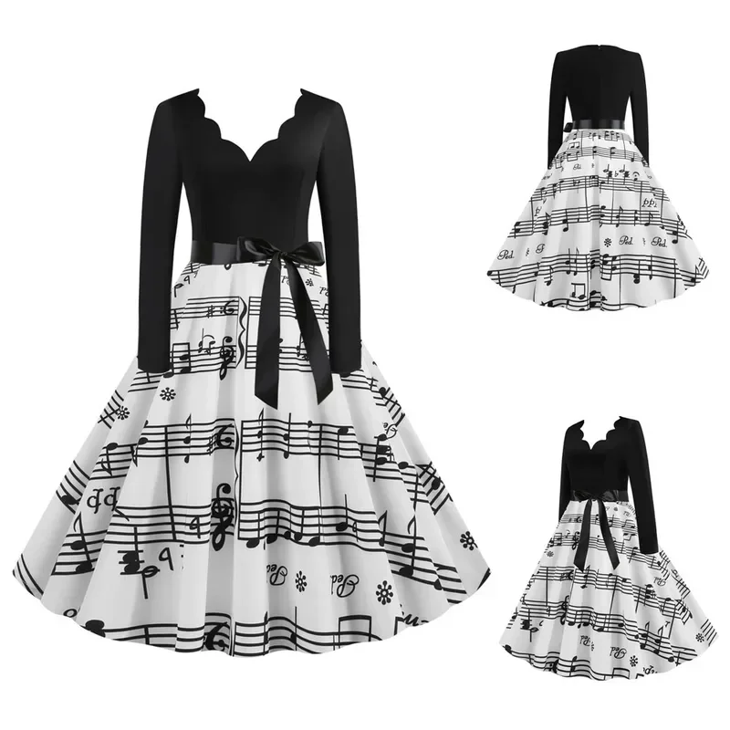Goth rúcho vintage šaty Ženské kostýmy 2024 jarný pinup rockabilly sexy v krku V-krk elegantné plesové šaty s dlhým rukávom Vestidos