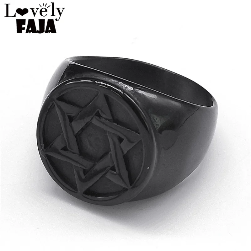 Goth Star of David Pánsky prsteň z nehrdzavejúcej ocele čierna farba Hexagram Rings Cyber ​​Amulet šperky priateľ priateľ Halloween darček RRR454S03
