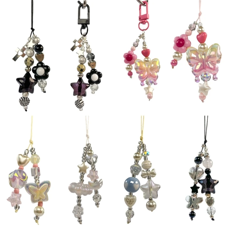Goth y2k Phone Kúzlo prívesok Keychain Sweet Star Flower Mobile reťaz reťazca C1FC