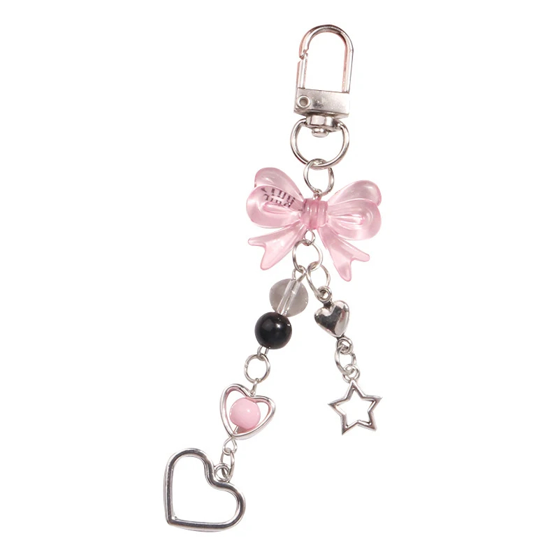 Goth y2k telefón kúzlo luk srdca Star Keychain prívesok s taškou na telefón kawaii kľúčový reťazec roztomilý doplnok pre dievčatá dámske šperky