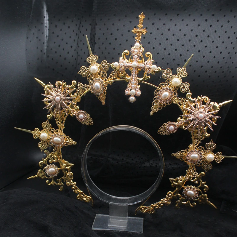 Gothic Halo Crown Headband DIY Material Balíček Nádherný vintage kostol Mary Baroque Tiara Headear Headar Lolita Virgin Hadpiece