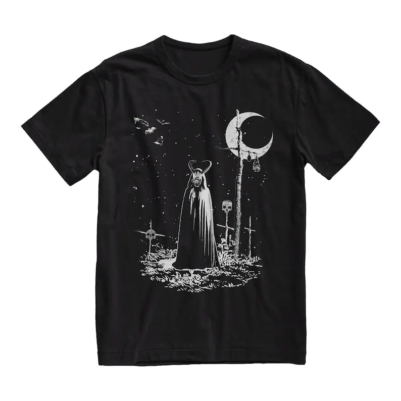 Gotická strašidelná zlá nočná košeľa Edggy Horror Okult Pagan Clothing Vampire Devil Satan T tričko