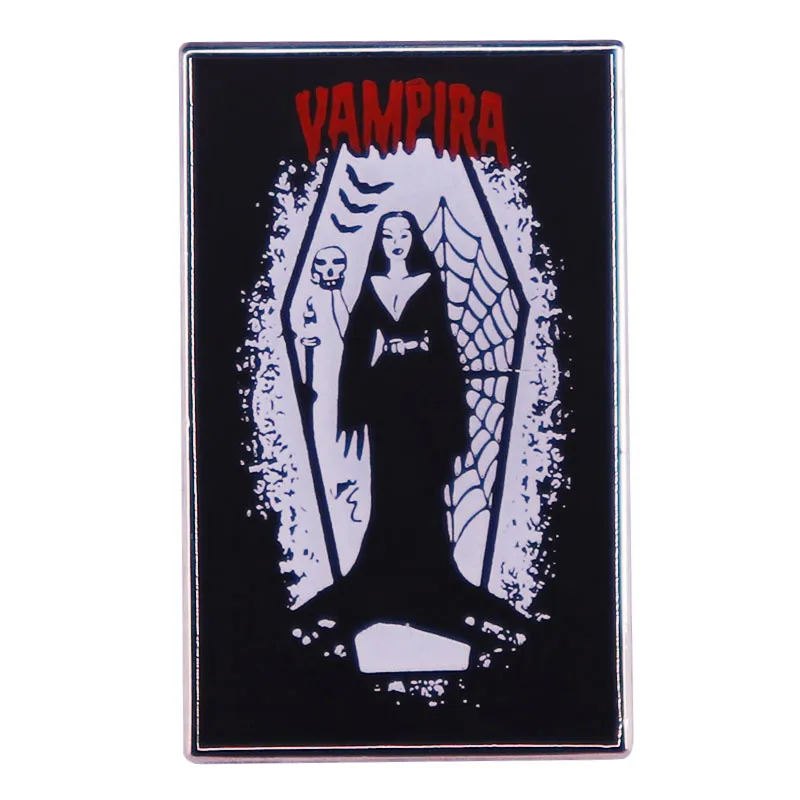 Gotická vampira rakva smalt pin halloween brošňa retro hororový odznak pre batohy módne šperky darček