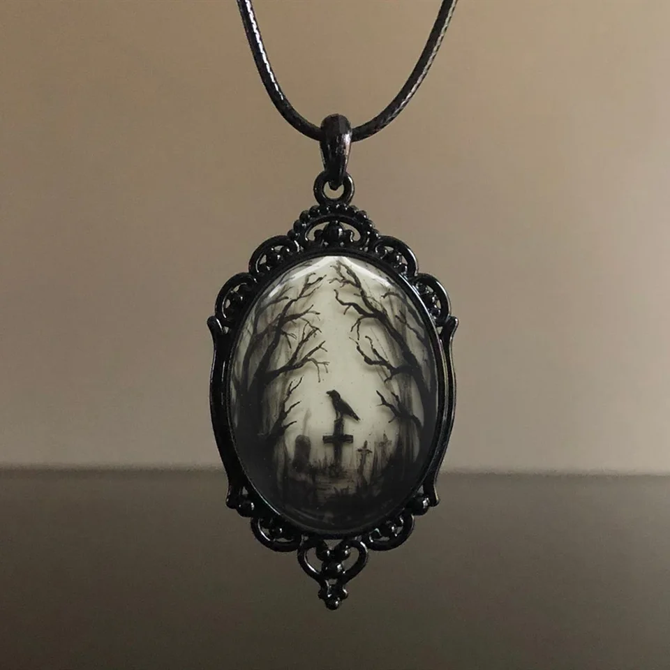 Gotická vrana lesné kúzlo náhrdelník kríž Crow Crow Pendant Náhrdelník mystický čarodejnícky klenot darčekové doplnky lana retiazka Goth Crow Choker