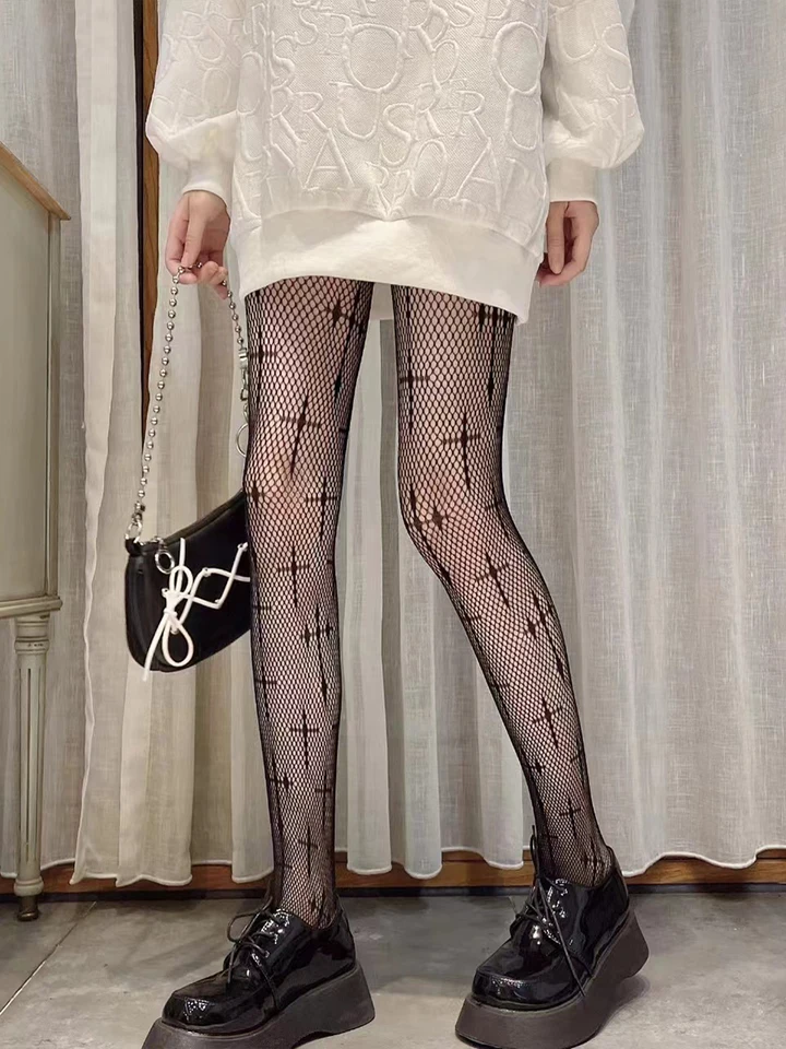 Gotické pančucháče Fishnet Ženy Harajuku Streetwear punk sexy See cez g pančuchy lolita kríž pančuchá