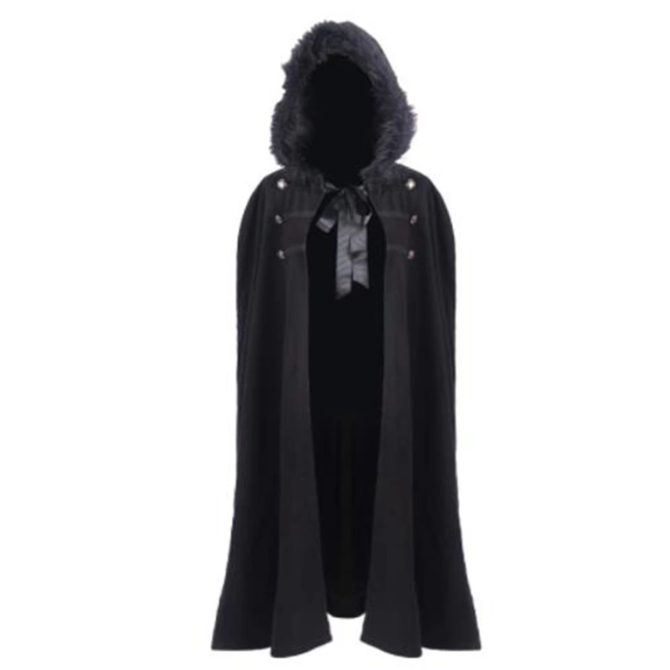Gotickí muži plášťové plášte s kapucňou pevné voľné veterné pánske pánske trenčové kabráky Chic Winter Long Cape Poncho Black S-2xl